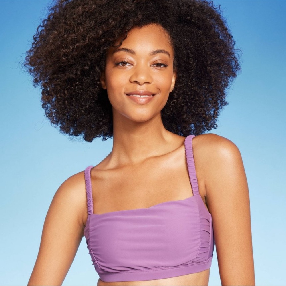 NWT Women'sShirred Longline Bikini Top - Shade & Shore Purple L